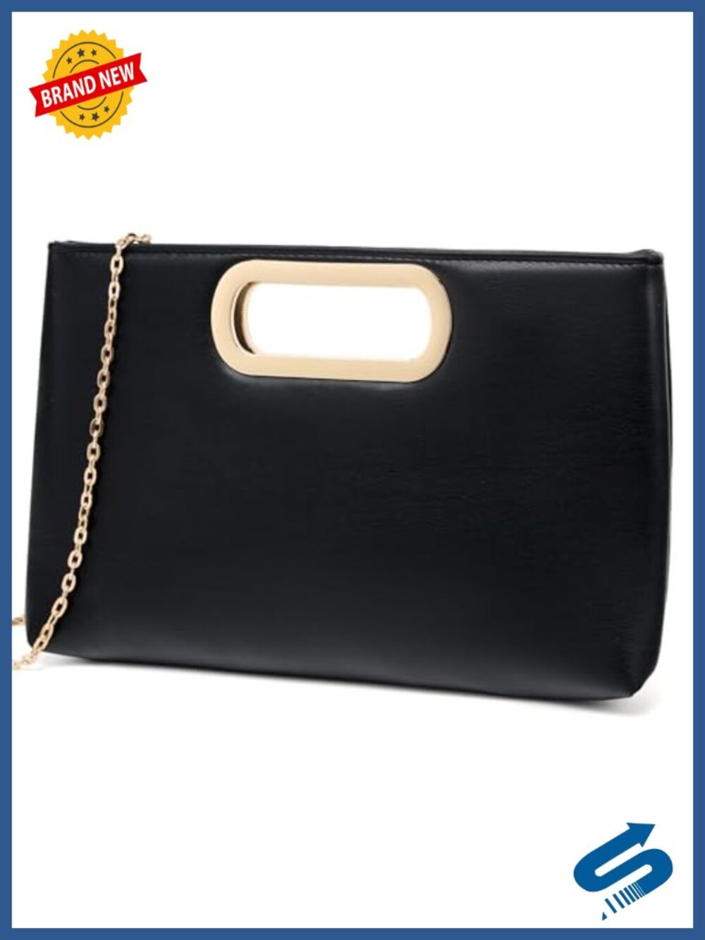 Faux Leather Evening Clutch with Metal Handle & Detachable Chain